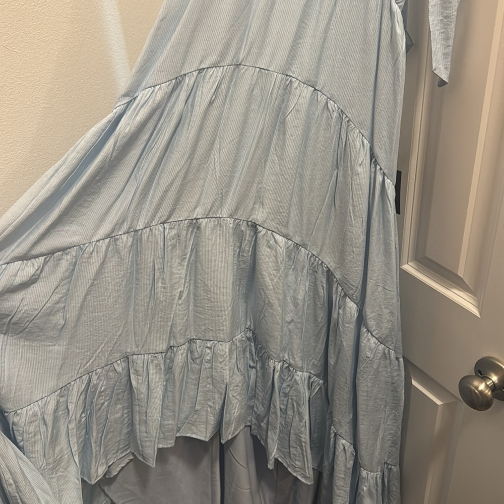 Breezy Radiance Light Blue Tiered Halter High-Low Maxi Dress - Picture 4 of 4